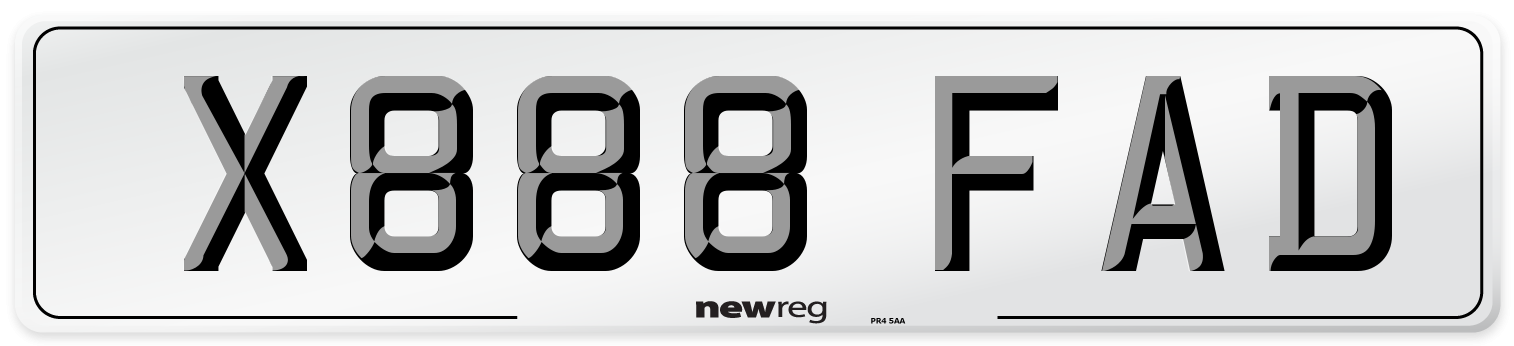 X888 FAD Number Plate from New Reg